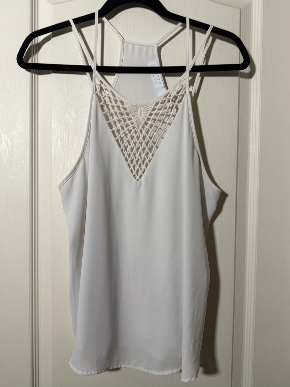 Lightweight White Crochet Yoke Cami Top
